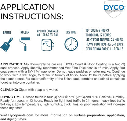 DYCO Court & Floor Anti-Slip Coating - Slip-Resistant Pavement, Cement & Concrete Paint for Pickleball, Tennis & Basketball Courts, Exceeds ADA Standards for Safety Areas (Stone Gray, 1 Gallon)