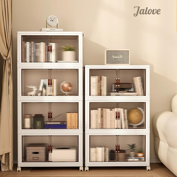 Jalove 30Gal Large Storage Bins with lids, 120QT Plastic Stackable Storage Containers with Wheels, Collapsible Closet Organizer and Storage Drawers,Clothes Organization for Cabinet Home, 1Pack White