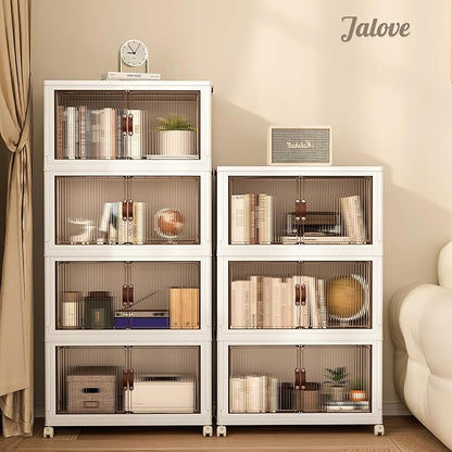 Jalove 30Gal Large Storage Bins with lids, 120QT Plastic Stackable Storage Containers with Wheels, Collapsible Closet Organizer and Storage Drawers,Clothes Organization for Cabinet Home, 1Pack White
