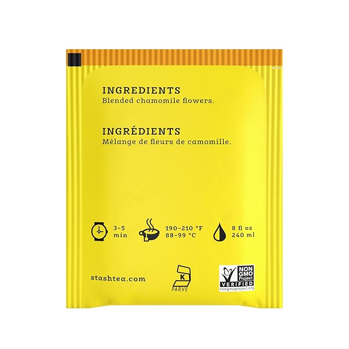 Stash Tea Chamomile Herbal Tea - Naturally Caffeine Free, Non-GMO Project Verified Premium Tea with No Artificial Ingredients, 20 Count (Pack of 6) - 120 Bags Total