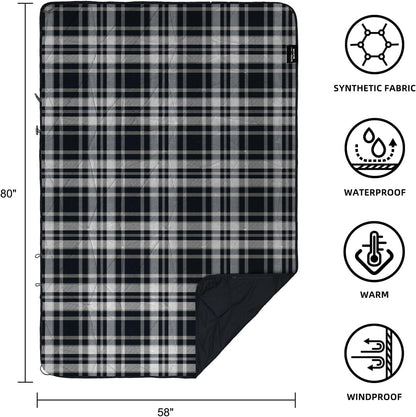 Outdoor Waterproof Blanket, Foldable Fleece Stadium Blanket for Outdoor Sports Event, Camping, Concerts, Car, Pet, Picnics - Windproof, Wearable, Machine Washable 80" x 58"
