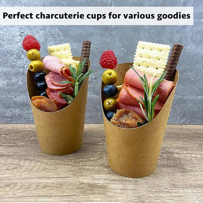 CAMKYDE 100 Pcs French Fries Holder, 16oz Disposable Paper French Fry Cups Charcuterie Cups for all Occasions (16oz, Brown)