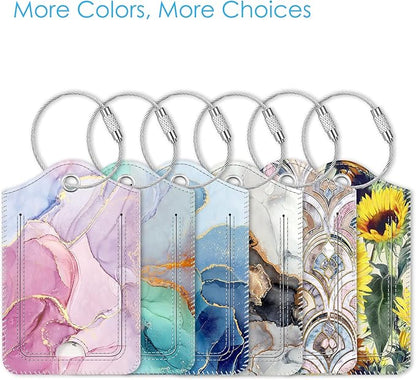 Fintie Luggage Tags, Privacy Cover ID Label with Stainless Steel Loop and Address Card for Travel Bag Suitcase - Ocean Marble (2 Piece)