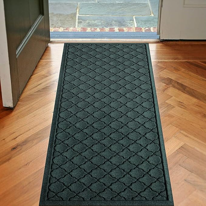 WaterHog Heavy Duty Runner Door Mat, 2' x 5', Made in USA, Durable & Skid-Resistant Entryway Mat, Water-Trapping, Indoor/Outdoor Decorative Floor Covering, Cordova Collection, Evergreen