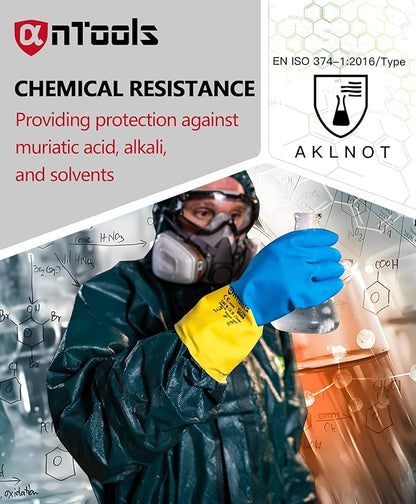 2 Pairs Neoprene and Rubber Blend Heavy-Duty Chemical Gloves, Protective industrial gloves for Resist Acid, Alkali, Hazmat, cleaning, dishwashing, Large
