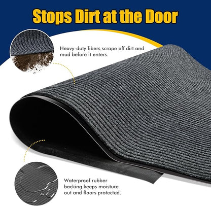 Extra Large Indoor/Outdoor Entrance Mat - 4 x 15 Feet, Rubber Border Door Mat Heavy Duty, Waterproof, Low-Profile, Easy to Clean, Rubber Entry Mat,Commercial Floor Mat, Charcoal Grey