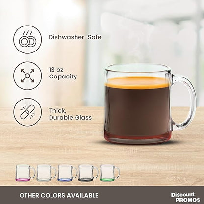 Libbey Clear Glass Coffee Mugs 13 oz. Set of 10, Bulk Pack - Perfect for Coffee, Tea, Espresso, Hot Cocoa, Other Beverages - Red Bottom