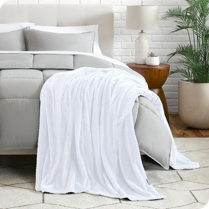 Bare Home Textured Fleece Blanket - King Size - Ultra-Soft Lightweight for Bed, Sofa, and Couch - Luxury Microplush - Cozy Warm Blanket (King, Chevron White)