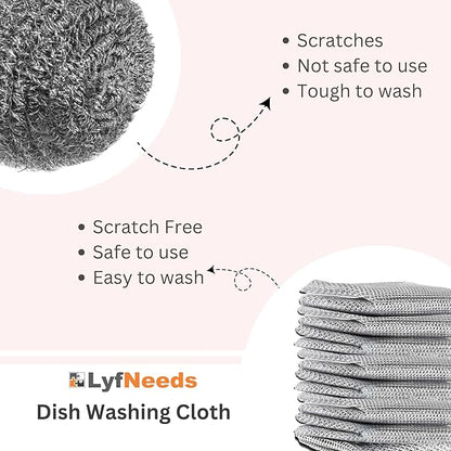 Non Scratch Wire Dishwashing Rag - Upgraded Double Layer 8 Pcs, Reusable Multipurpose Wire Dishcloth for Wet & Dry Cleaning, Ideal for Kitchen, Sinks, Pots & Pans