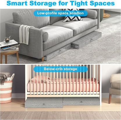 Under Bed Storage Container Bins 2 Pack, 4.5 Inch Slim Low Profile Underbed Clothes Storage Organizer for Dorm & Home, Use for Blanket and Toy Storage Box W/ Sturdy Bottom/Sides, Foldable Thick Fabric