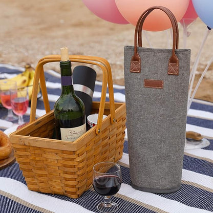 Zormy Single Bottle Insulated Wine Tote, Brushed Khaki Padded Cooler