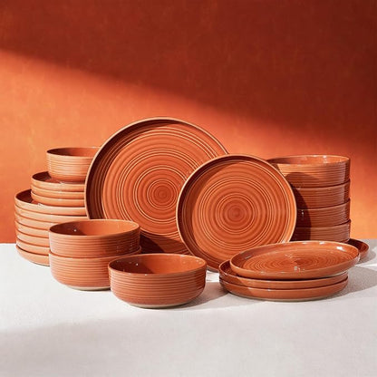 Dinnerware Set for 8, Ceramic Plates and Bowls, Terracotta | 24 pcs Speckled