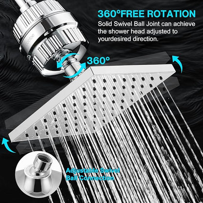 Cobbe High Pressure Filtered Shower Head Combo, Rain Shower Head with 20 Stage Shower Head Filter for Hard Water - Adjustable Replacement Remove Chlorine and Harmful Substances, Chrome
