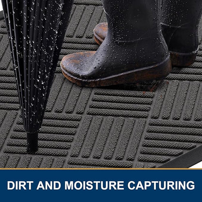 Smiry Front Door Mat Outside Entrance, Heavy Duty Outdoor Indoor Natural Rubber Doormat, Non Slip, Trap Dirt and Moisture, Easy Clean, Low Profile Patio Porch Entryway Mat, 59x35, Grey