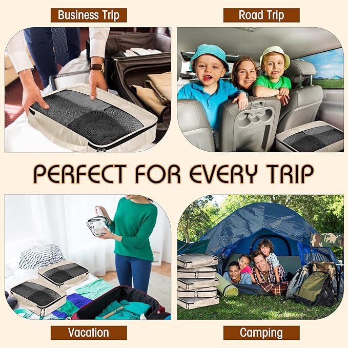 5 Pcs Packing Cubes for Suitcase Large Travel Cubes Carry on Luggage Organizer Bags for Clothes Accessories(L,Khaki)