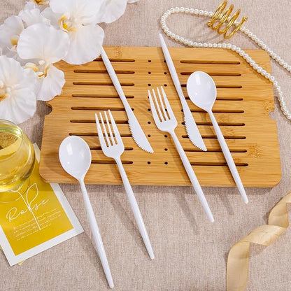 Supernal 360pcs White Plastic Silverware Heavy Duty Disposable Cutlery Set Includes White Party Knives,Plastic Forks and Spoons Suitable July 4th,Weddings & Birthday