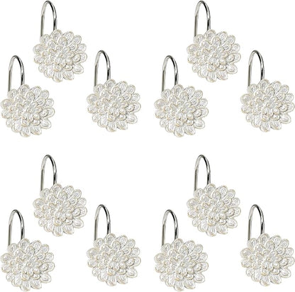 Zahari Home 13pc Rose Vine Bathroom Sheer Shower Curtain Sets Sheer Shower Curtain & 12 Shower Bathroom Hooks Modern Classic Luxury Contemporary Decor Beige Shower Curtain Set