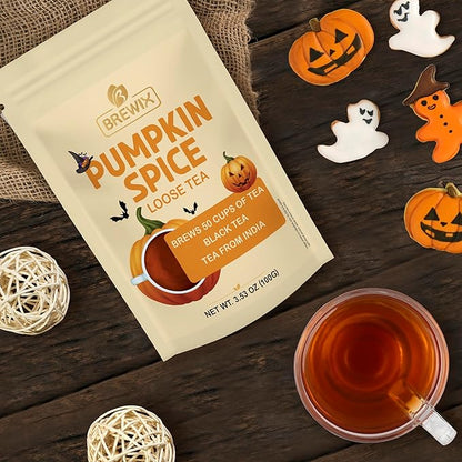 BREWIX, Pumpkin Spice Black Tea, Loose Leaf Tea (50+ Cups, 3.53oz/100g) | Fall | Halloween | Warm and Spicy