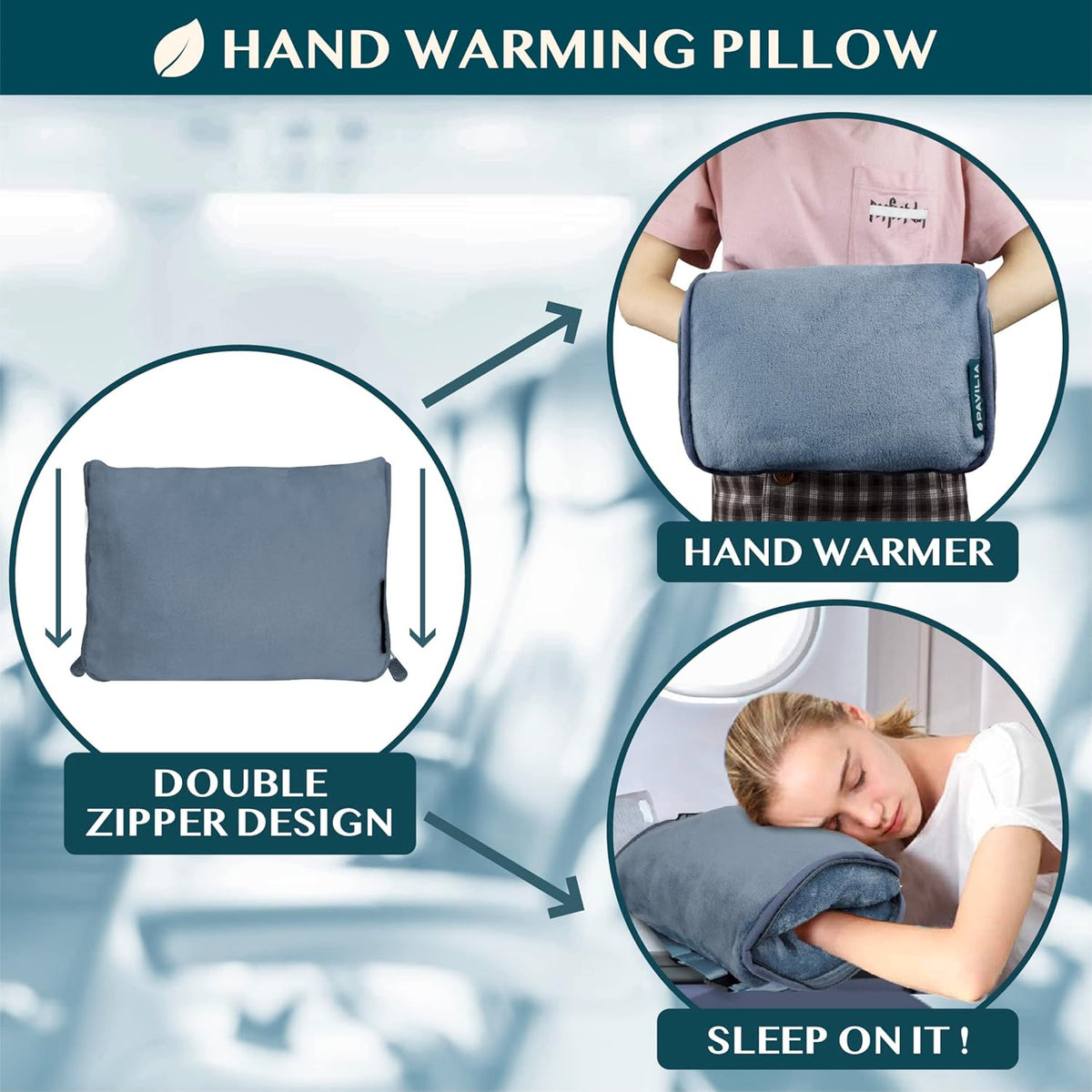 PAVILIA Travel Blanket Pillow, Soft Airplane Blanket 2-IN-1 Combo Set, Plane Blanket Compact Packable, Flight Essentials Car Pillow, Travelers Gift Accessories Luggage Backpack Strap, 60x43 Slate Blue