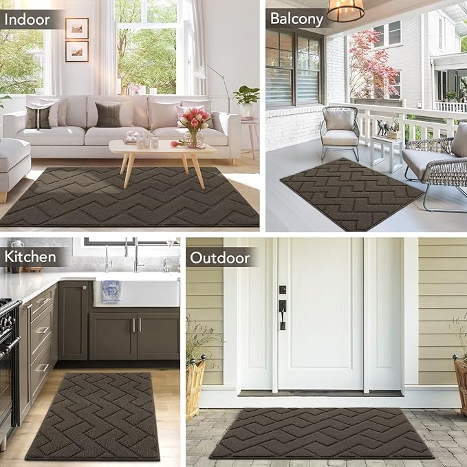 hicorfe Indoor Door Mat,Non Slip Door Mats,32"x48" Front Back Door Mat Rubber Backing,Absorbent Resist Dirt Entrance Inside Floor Mats for Entryway Washable Low-Profile(Latte)