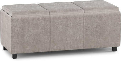 SIMPLIHOME Avalon 42 inch Wide Contemporary Rectangle Storage Ottoman in Distressed Grey Taupe Vegan Faux Leather, Assembled, for the Living Room, Entryway and Family Room