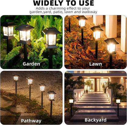 6 Pack Solar Pathway Lights Outdoor Waterproof, Dual-Use Stake & Hanging Lantern, 17 Inch ABS Warm White 3000K, 1000mAh Ni-MH Battery & Monocrystalline Panel, Auto On/Off for Garden Yard Patio Walkway