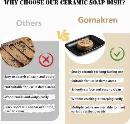 Gomakren Soap Dish for Shower, Bar Soap Holder, Ceramic Soap Dishes for Bar Soap, Christmas Sponge Holder Soap Saver Soap Tray for Bathroom Kitchen Sink, 5.5 Inch, Black