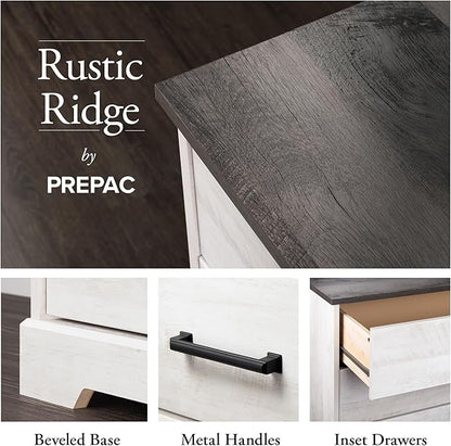 Prepac Rustic Ridge Farmhouse 6-Drawer Double Dresser, Washed White Dresser for Bedroom, Chest of Drawers with 6 Storage Drawers, 53.25” wide x 18.25” deep x 28.5” tall, Washed White