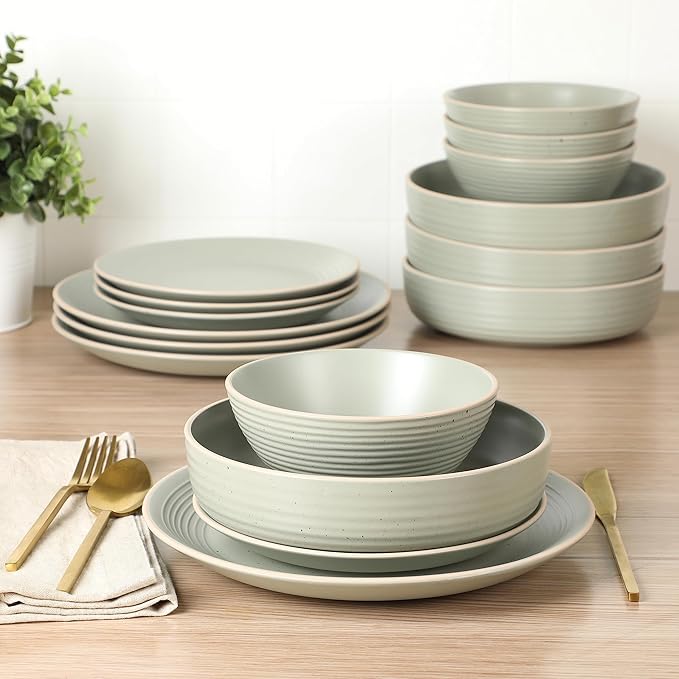 Gibson Home Dinah Double Bowl Stoneware Embossed Speckled Dinnerware Set