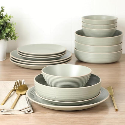 Gibson Home Dinah Double Bowl Stoneware Embossed Speckled Dinnerware Set