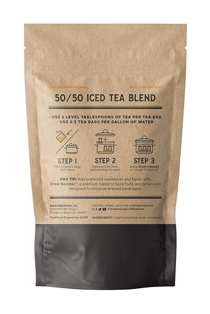 The Southern Standard - Premium Organic Iced Tea Bags - 50/50 Blend (50% Black, 50% Green and White), 50 XL Bags (1/2 Pound. Makes 25 Gallons.)