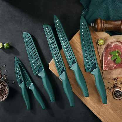 Wanbasion Green Professional Kitchen Knife Set, Stainless Steel, Dishwasher Safe with Sheathes