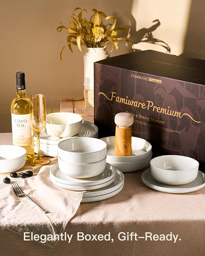 Stoneware Dinnerware Set for 8, Plates and Bowls, Chip & Scratch Resistant
