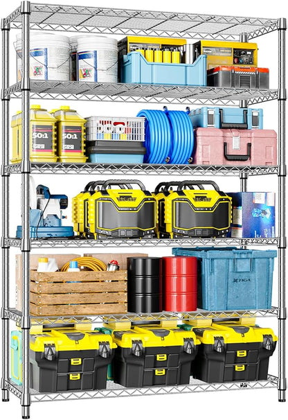 IZEUK 6-Tier Heavy Duty Metal Wire Shelving Unit, Adjustable Storage Rack Organizer for Garage, Kitchen, Office, Pantry, Warehouse (Chrome, 17.7" D x 47.2" W x 82.7" H)