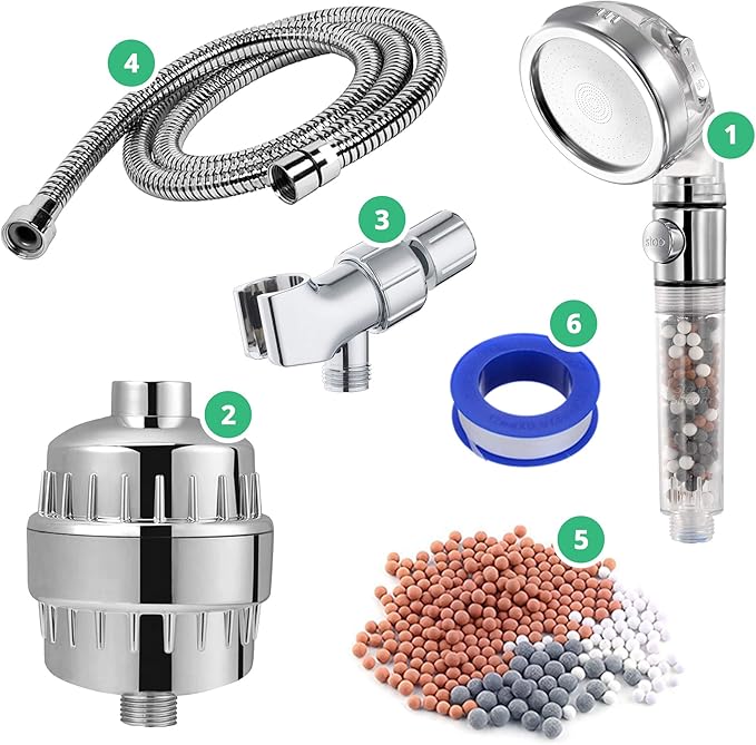 Original StoneStream EcoPower High Pressure Handhled Shower Head + Shower Filter + Wall Adapter Kit