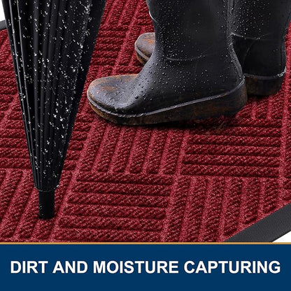 Smiry Front Door Mat Outside Entrance, Heavy Duty Outdoor Indoor Natural Rubber Doormat, Non Slip, Trap Dirt and Moisture, Easy Clean, Low Profile Patio Porch Entryway Mat, 29.5x17, Wine Red
