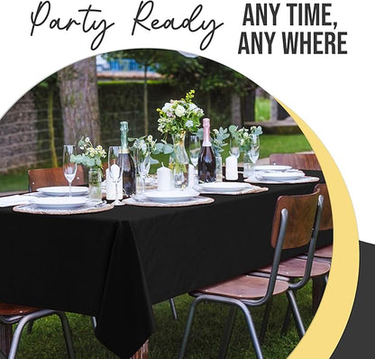 Party Solids 66% Thicker Premium Plastic Table Cloth Rectangle Table Cover 0.5 Mil 12 Pack Black Table Cloth 54 Inch x 108 Inch Disposable Tablecloth Won't Tear Easily Like Cheap Thin Brands
