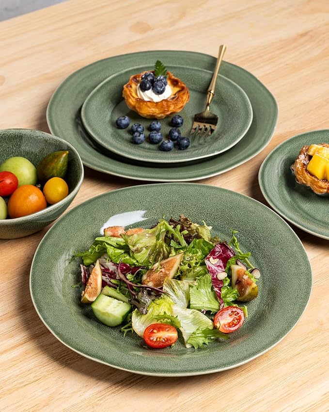 AmorArc Ceramic Dinnerware Sets, Handmade Stoneware Reactive Glaze Plates and Bowls Set, Scratch Resistant | Dishwasher & Microwave Safe Dishes Set, Service for 4 (12pc)