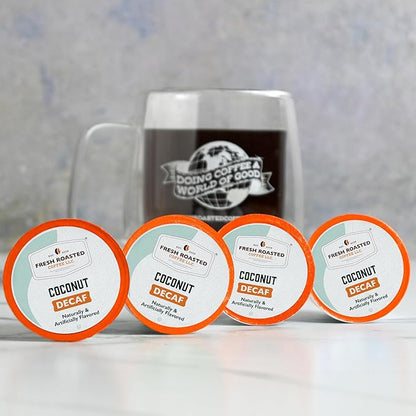 Fresh Roasted Coffee, Decaf Coconut, Flavored Coffee Pods, 24 Count