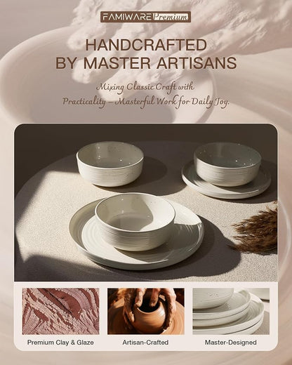 Stoneware Dinnerware Sets for 6, Plates and Bowls, Cream | 18-Piece Ceramic