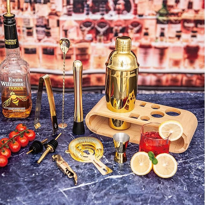 10-Pcs Martini Cocktail Shaker Set Gold,Martini Set Stainless Steel Shakers Bartending kit 25oz Bar Kits Bar Tool Sets for Professional Bartender and Home