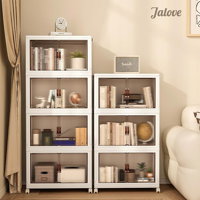 Jalove 50QT Plastic Storage Bins with lids, Stackable Collapsible Storage Containers with Wheels, Closet Organizer and Storage Drawers, Clothes Storage Cabinet for Home Office Garage, 1 Pack White