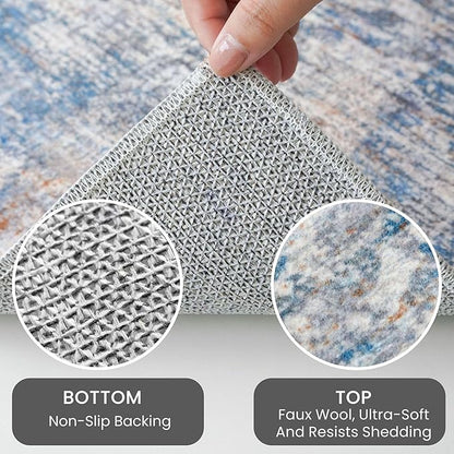 IOHOUZE Abstract Area Rug 3x5 Ft Washable Rugs for Entryway Indoor, Non Slip Kitchen Rug Printed Faux Wool Throw Rugs, Indoor Door Mat for Door Entrance Foyer Living Room, Blue Rust