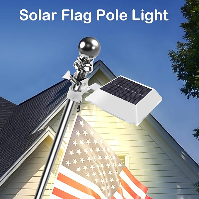 Solar Flag Pole Light, Bright Warm White 3000k Flagpole Light Upgrade Solar