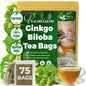 FreshDrinkUS, Premium 75 Ginkgo Biloba Leaf Tea Bags, 100% Natural & Pure from Ginkgo Biloba Leaves. Loose Leaf Herbal Tea. Made with Eco-Conscious Tea Bags. No Sugar, No Caffeine, No Gluten, Vegan.
