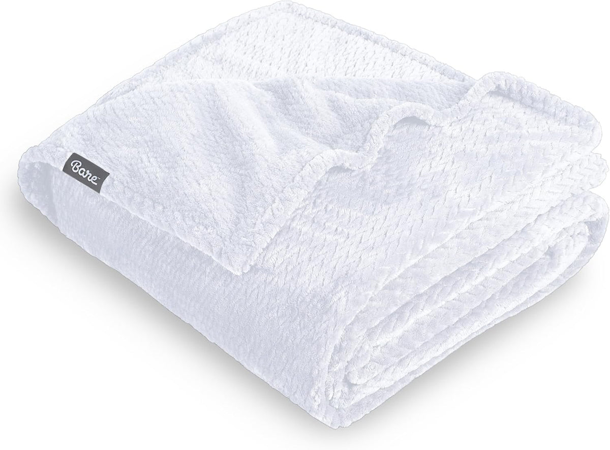 Bare Home Textured Fleece Blanket - King Size - Ultra-Soft Lightweight for Bed, Sofa, and Couch - Luxury Microplush - Cozy Warm Blanket (King, Chevron White)