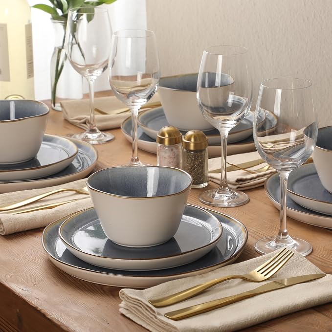 Gibson Elite Algeria River Plates and Bowls Sets, 12-Piece Stoneware Dinnerware