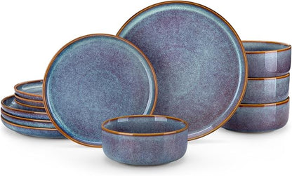 vancasso PLAYA Plates and Bowls Sets, 12 Pieces Grey-Blue Dinnerware Sets