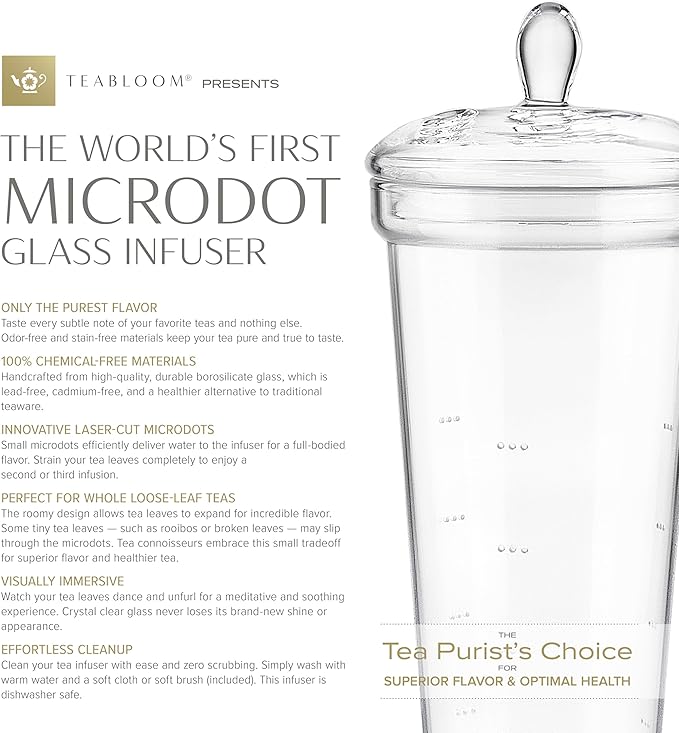 Teabloom Grand Bouquet Glass Teapot with Microdot Glass Infuser – Elegant 50oz Borosilicate Teapot for Whole Leaf & Blooming Teas – A Pure & Visual Tea Experience – Tea Purist's Choice