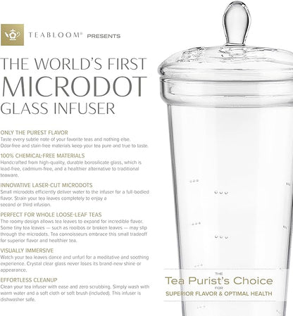 Teabloom Grand Bouquet Glass Teapot with Microdot Glass Infuser – Elegant 50oz Borosilicate Teapot for Whole Leaf & Blooming Teas – A Pure & Visual Tea Experience – Tea Purist's Choice